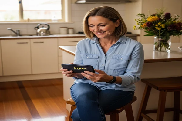 Customer reading a review request on their phone